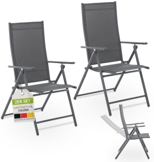 Juskys Gartenstuhl Calena 2er Set - 7-fach verstellbare Rückenlehne & hochwertiges Textilgewebe, einfacher Transport dank Klappfunktion - Anthrazit
