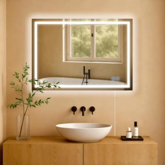 CLP Badspiegel Jaffrey Anti-Beschlag Quer- und Hochformat LED dimmbar 3 Licht-Modi,50x70 cm