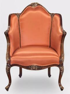 Casa Padrino Luxus Barock Sessel Orange / Dunkelbraun / Bronze - Prunkvoller Wohnzimmer Sessel im Barockstil - Barock Wohnzimmer Möbel - Edel & Prunkvoll