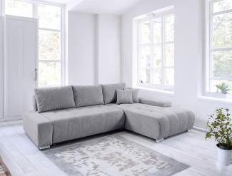 Ecksofa Sofa mit Schlaffunktion VOGAR Stoff Poso Hellgrau Ottomane Rechts