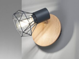 FISCHER & HONSEL LED Wandleuchte, schwenkbar, LED wechselbar, Warmweiß, Aufputz Holz-Lampe mit Gitter Spot-s, Industrial Wand-Strahler Innen