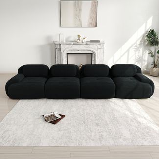 4-Sitzer-Sofa aus weichem Cordstoff,32D hochelastische Polsterung haustierfreundlich und ergonomisch vakuumverpackt frei kombinierbar ohne Montage für Schlafzimmer und Büro,Cordstoff,Black,