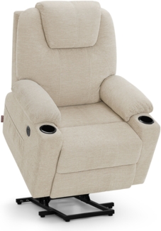 M MCombo elektrisch Aufstehhilfe Fernsehsessel Relaxsessel 7040 Massage Heizung elektrisch verstellbar USB-Anschluss (Stoff, Beige)