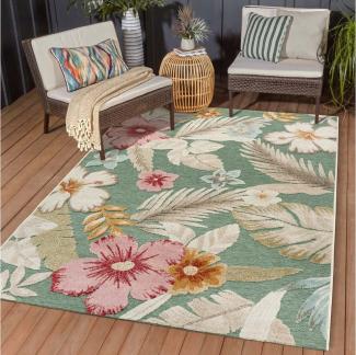 TaraCarpet Teppich TaraCarpet In und Outdoor Teppich Fantasy Blossom, rechteckig, Höhe: 5 mm, Blüten grün Wohnzimmer Balkon Terrasse Esszimmer 160X230