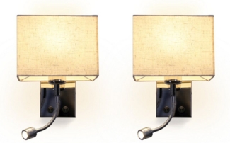 Nettlife Wandleuchte 2er Schlafzimmer mit schalter Innen wandlampe E27 Leselampe Bett Stoff, LED wechselbar, Bettlampe für Hotel Flur Wohnzimmer