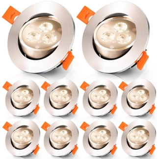 Clanmacy LED Einbauleuchte 3W LED Einbaustrahler LED Einbauspot Warmweiß 10er, LED Deckenlampe