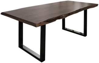 Massivmoebel24 Baumkantentisch FREEFORM (Baumtisch Akazie 180 x 90 x 77 grau / U-Beine anthrazit FREEFORM 5)