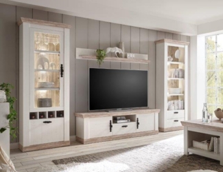 Wohnwand Anbauwand Florenz LED-Beleuchtung pinie weiß / oslo pinie 300cm