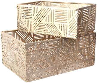 Home Deco Factory RG6250 Metall-Korb, durchbrochenes Design, goldfarben, Streifen, zur Aufbewahrung, Dekoration, Übertopf, 2 Stück, Kunststoff-PP, 12 x 25 x 17 cm