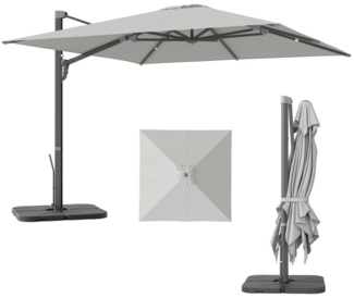 Outsunny Ampelschirm 3 x 3 m, mit Kurbel, Ständer, Wasserabweisend, höhenverstellbar, LxB: 365x297 cm, 360° drehbar Marktschirm, Alu Sonnenschirm, Sonnenschutz für Garten, Balkon, Hellgrau