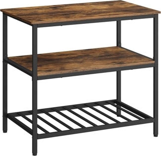 Vasagle Küchenregal mit großer Arbeitsplatte, 3-stufiges Gewürzregal, Stahlrahmen, 60 x 100 x 90 cm, industriell, leichte Montage, vintagebraun-schwarz
