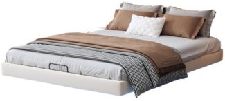 FUROKOY Stauraumbett Polsterbett Hängebett 160x200cm (Set, 1-tlg, Hydraulisches Bett mit LED-Beleuchtung, ohne Kopfteil), Schwebender Bettrahmen mit Lattenrost, ohne Matratze, Beige