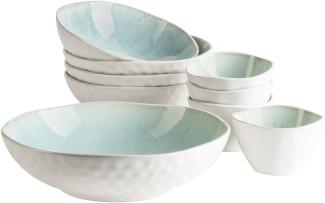 MSER 934009 Serie Frozen, 9-teiliges Bowl Set aus schner Keramik, 1 Salatschssel, 4 Ramen Schalen und 4 Dip Schlchen, organische Formen im Vintage Look, hndisch lasiert, Steinzeug, Grn