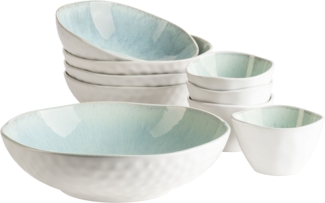 MSER 934009 Serie Frozen, 9-teiliges Bowl Set aus schner Keramik, 1 Salatschssel, 4 Ramen Schalen und 4 Dip Schlchen, organische Formen im Vintage Look, hndisch lasiert, Steinzeug, Grn