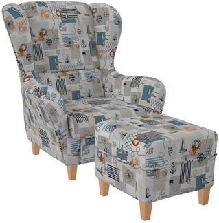 Supellex Sofia Ohrensessel mit Hocker | Design Patchwork Côte D'Azur