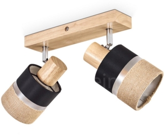 hofstein Deckenleuchte Deckenlampe aus Holz/Metall/Leinen in Natur/Chromfarben/Schwarz, ohne Leuchtmittel, mit verstellbaren Strahlern, 2 x E14, ohne Leuchtmittel