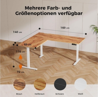 LuxusKollektion Eckschreibtisch Schreibtisch L Form Höhenverstellbar Elektrisch Hellbraun 160x140 cm