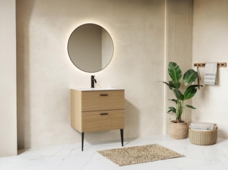 Vente-unique - Waschtischunterschrank geriffelt auf Füßen - 2 Schubladen - Natur hell - 60 cm - SARONE