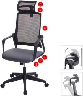 Bürostuhl HWC-J52, Drehstuhl Schreibtischstuhl, ergonomisch Kopfstütze, Kunstleder ~ grau