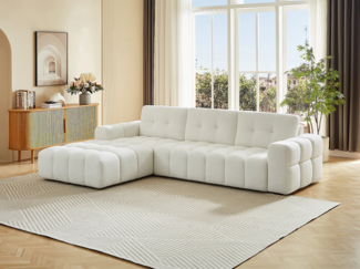 Vente-unique - Ecksofa - Ecke links - Bouclé-Stoff - Weiß - SOPELANA