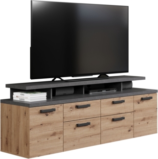trendteam smart living - Follow - TV-Schrank - Eiche/Anthrazit - TV Lowboard mit Vollauszug Schubladen - (BxHxT) 180 x 66 x 47 cm - Fernsehschrank mit 4 offenen Fächern - Praktischer Aufsatz
