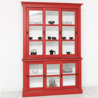 Casa Padrino Landhausstil Vitrine mit 6 Schiebetüren Rot / Weiß 151 x 47 x H. 220 cm