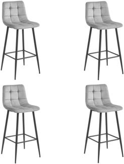 Valora TEOTO Hocker, silbergrauer Samt, schwarze Beine, für die Küche (4er-Pack)