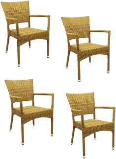 4x KONWAY® ROM Stapelsessel Tabaco Premium Polyrattan Garten Sessel Stuhl Set