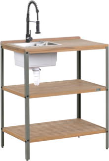 Outdoor-Kücheninsel mit Spüle IVREA zertifiziertes Akazienholz Braun Schwarz
