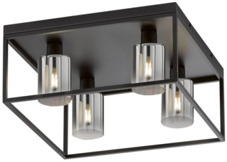 LED Deckenleuchte 4-flammig Schwarz mit Rauchglas, Quadrat 45cm