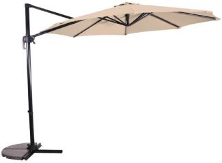 Casa Padrino Luxus Ampelschirm Anthrazit / Naturfarben Ø 300 cm - Sonnenschirm mit Ständer - Garten Sonnenschirm - Terrassen Sonnenschirm - Balkon Sonnenschirm - Garten Terrassen Balkon Accessoires