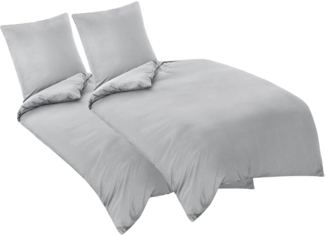 Bettwäsche Set 135x200cm 4 tlg Hellgrau Mikrofaser Reißverschluss