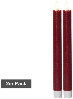 LED Stabkerzen -Flamme', 2er-Set, Wachs, flackernd, rot, 24cm