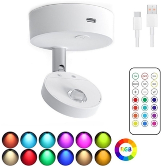Rosnek LED Wandstrahler Drahtlos, wiederaufladbar, RGB, für die Beleuchtung von Gemälden, RGB(12 Farben), Warmweiß(3000K), Schränken und Vitrinen Deko