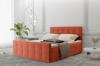 Boxspringbett Schlafzimmerbett MAURO 140x220cm Stoff Soro Orange inkl. Bettkasten