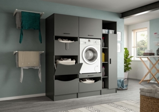 welltime Badmöbel-Set FALAS, TOPSELLER!, 3-teilig, Hauswirtschaftsraum Set, Breite 176 cm, (Set, 3-St, 1x Wäscheschrank, 1x Waschmaschinenumbauschrank, 1x Mehrzweckschrank), Kombination, Waschmaschinenumbau, Waschmaschinenschrank, Wäschekammer