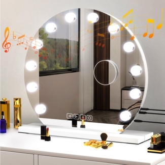 LETGOSPT Schminkspiegel Hollywood Spiegel mit Beleuchtung, Kosmetikspiegel mit Audio und USB (Schminkspiegel mit Bluetooth-Lautsprecher), Einstellbare LED Touchscreen, Schminkspiegel mit 15/18 LED-Leuchten