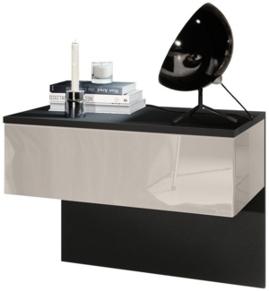 Vladon Nachttisch Sleep, Nachttischschrank mit Schublade zur Wandmontage, Schwarz matt/Sandgrau Hochglanz (60 x 46 x 35 cm)