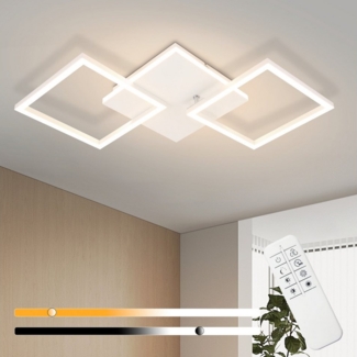 ZMH LED Deckenleuchte Wohnzimmer Schwarz/Weiß 3000-6500K Modern Deckenlampe Küche Büro, Augenschutz, Einfache Installtion, LED fest integriert, Warmweiß-Kaltweiß, Weiß Quadratisch 32W Küchenlampe mit Fernbedienung