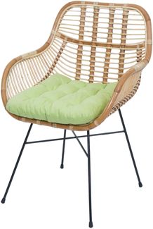 Esszimmerstuhl HWC-P17, Küchenstuhl Korbstuhl Rattansessel Rattanstuhl Stuhl, Kubu Rattan Metall ~ Polster grün