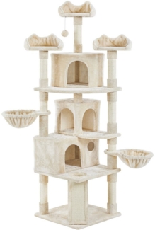 Yaheetech Kratzbaum Katzenbaum 194 cm(H), Kletterbaum mit 3 Aussichtsplattform & 2 Liegemulden & 3 Höhlen