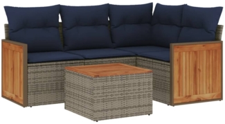 vidaXL 5-teiliges Gartensofa-Set mit Kissen, grau, Polyrattan 3227622