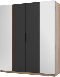 Selsey 'Kaja' Kleiderschrank 4-türig mit 2 Spiegeln, schwarz/Eiche, ca. 239 x 200 x 62 cm