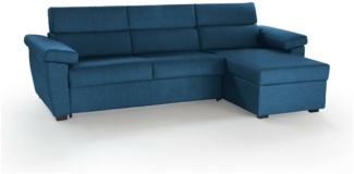 Dmora Schlafsofa mit Halbinsel Priverno, Wandelbares Ecksofa für das Wohnzimmer, gepolstert, abnehmbar, 100 % Made in Italy-Qualität, 285x160 h100 cm, Blau