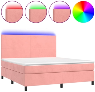 vidaXL Boxspringbett mit Matratze & LED Rosa 160x200 cm Samt 3136016