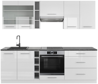 Küchenzeile Fame-Line Weiß Hochglanz/Weiß 235 cm , AP Anthrazit Vicco