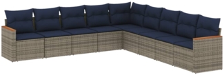 vidaXL 9-teiliges Gartensofa-Set mit Kissen, grau, Polyrattan 3226061
