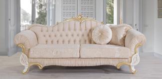 Casa Padrino Barock Sofa Beige / Weiß / Gold 228 x 105 x H. 85 cm - Edles Wohnzimmer Sofa mit Glitzersteinen