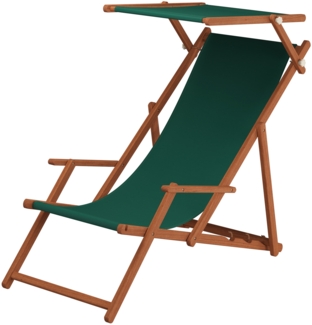 Sonnenliege grün Liegestuhl Sonnendach Gartenliege Deckchair Holz Gartenmöbel Buche 10-304 S