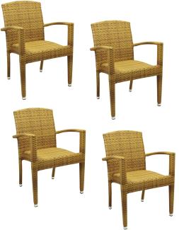 4x KONWAY® MAUI Stapelsessel Tabaco Premium Polyrattan Garten Sessel Stuhl Set